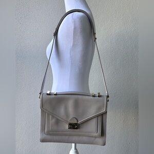 Loeffler Randall Med Rider Bag‎ Gray Leather Gold Hardware Crossbody Adjustable